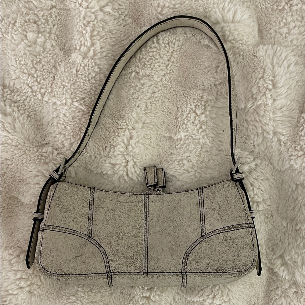 Zara Leather Shoulder Bag with Contrast Stitching